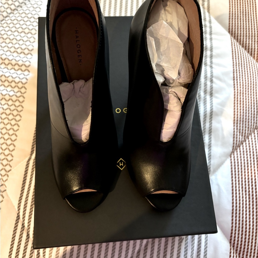 Leather peep toe heels